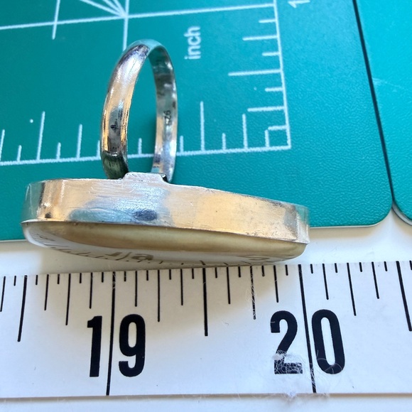 Hand crafted Polychrome Jasper solver overlay ring stamped 925 size adjust 4.5-7 - Picture 8 of 8